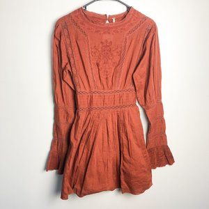 Free People Clementine Dress Flare Sleeve Fit & Flare Orange Dress 0